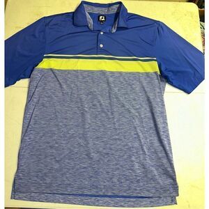 FootJoy Performance Athletic Cobalt Lime Green‎ Golfing Casual Stripe Polo Shirt